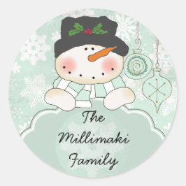 雪だるまLET IT SNOW パーソナライズされた ROUND STICKER ラウンドシール