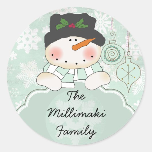 雪だるまLET IT SNOW パーソナライズされた ROUND STICKER ラウンドシール (正面)