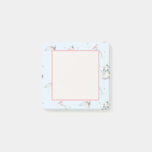 雪だるまSnowballデザインフレーム文字 ポストイット (正面)