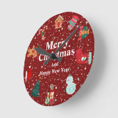 雪でクリスマスを楽しむ – 赤い休日 ラウンド壁時計 (傾斜)