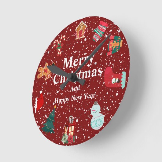 雪でクリスマスを楽しむ – 赤い休日 ラウンド壁時計 (傾斜)