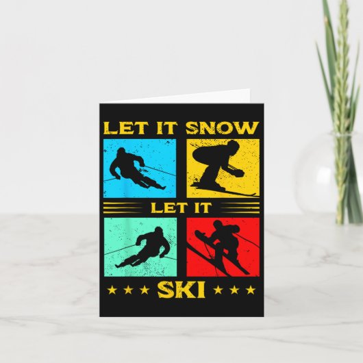 雪でスキーのウィンタースポーツスキーレトロ カード (正面)