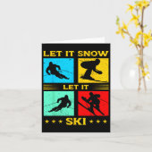 雪でスキーのウィンタースポーツスキーレトロ カード (黄色い花)