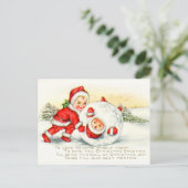 雪で戯れる小さいサンタ シーズンポストカード (スタンド正面)