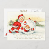 雪で戯れる小さいサンタ シーズンポストカード (正面/裏面)
