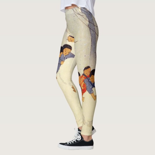 雪で日本の遊印刷されたレギンスの子供たち レギンス (左)