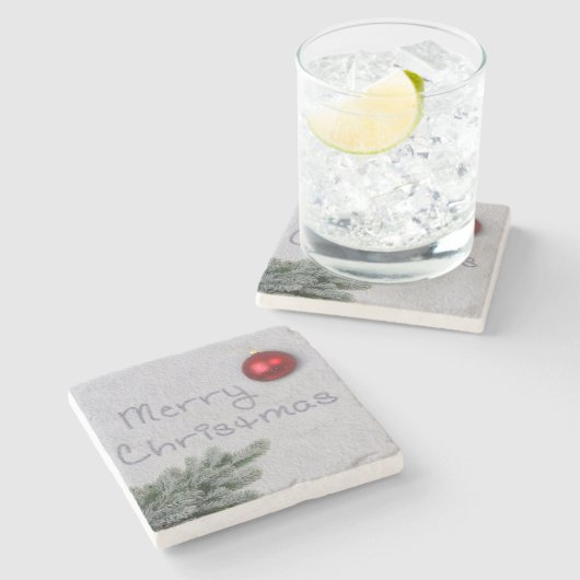 雪で書かれるメリークリスマス ストーンコースター (横)