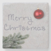 雪で書かれるメリークリスマス ストーンコースター (正面)