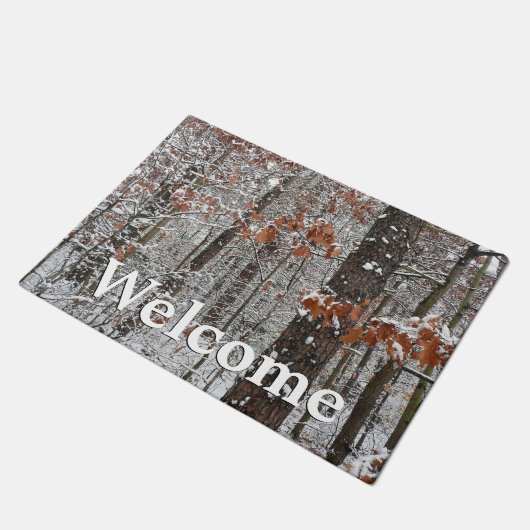 雪で覆われたオークの木々冬の自然写真 ドアマット (アングル)