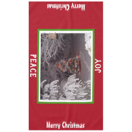 雪で覆われたクリスマスツリーのライト赤いグリーン大 テーブルクロス