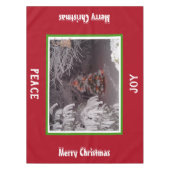 雪で覆われたクリスマスツリーのライト赤い緑の小 テーブルクロス (正面)