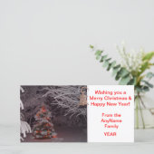 雪で覆われたクリスマスツリーの休日のフォトカード シーズンカード (スタンド正面)