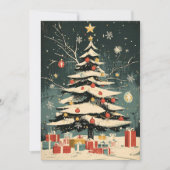 雪で覆われたクリスマスツリーオーナメントギフトボックス シーズンカード (正面)