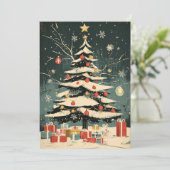 雪で覆われたクリスマスツリーオーナメントギフトボックス シーズンカード (スタンド正面)