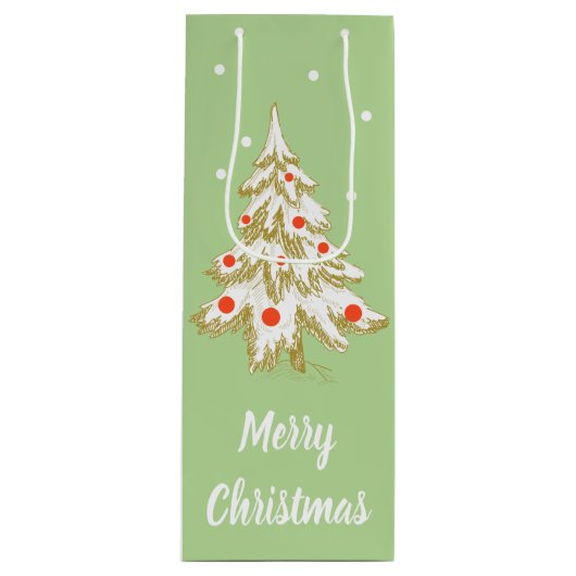 雪で覆われたクリスマスツリー ワインギフトバッグ (正面)