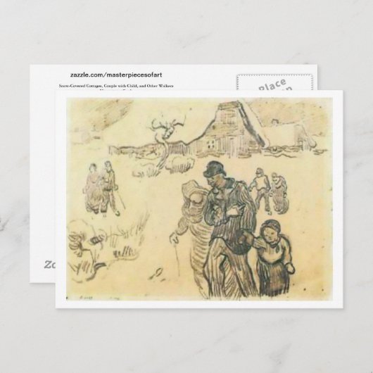 雪で覆われたコテージ、カップルの子ファンゴッホ 素晴らし ポストカード (正面/裏面)