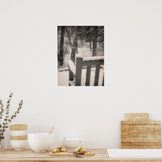 雪で覆われたベンチ ポスター (キッチン)