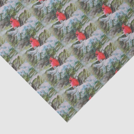 雪で覆われた大枝の赤い(鳥)ショウジョウコウカンチョウ 薄葉紙 (詳細)