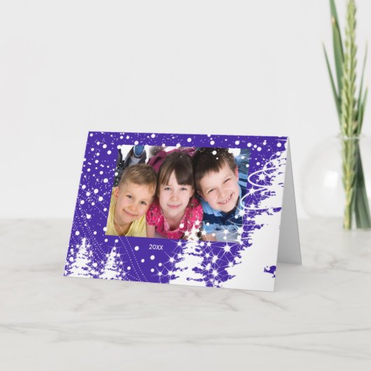 雪で覆われた木家族のクリスマスの写真カード シーズンカード (正面)