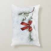 雪で覆われた松の枝でフェスティバルの赤い弓 アクセントクッション (正面(垂直))