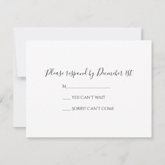 雪で覆われた納屋の冬の国の結婚式RSVP 出欠カード (裏面)