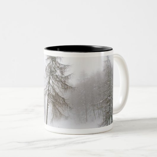 雪で覆われた道の1本の傾斜の木 ツートーンマグカップ (正面右)