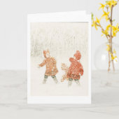 雪で遊びます、挨拶状 カード (黄色い花)