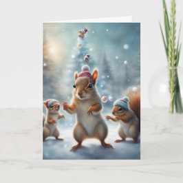 雪で遊ぶリス達 クリスマス カード