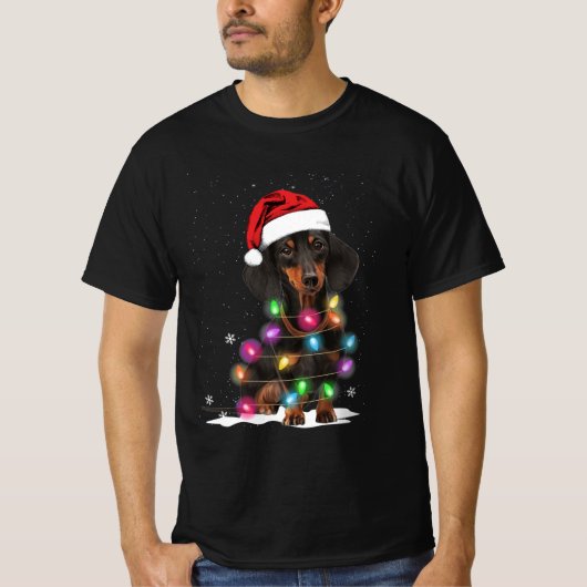 雪で飾られたクリスマスライト Tシャツ (正面)