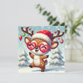 雪とオーナメントと一緒にいる陽気なトナカイ シーズンカード (スタンド正面)