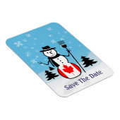 雪とカナダ国旗のフィールドの漫画雪だるま マグネット (右側)