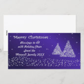 雪とクリスマスツリーズブルーフォトカード シーズンカード (正面/裏面)