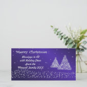雪とクリスマスツリーズブルーフォトカード シーズンカード (スタンド正面)