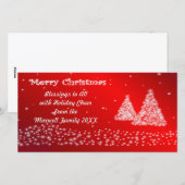 雪とクリスマスツリー赤いフォトカード シーズンカード (正面/裏面)