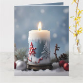 雪とコピー宇宙付き冬のクリスマスキャンドル カード (黄色い花)