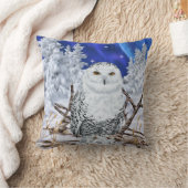雪とシロフクロウと濃紺の空 クッション (ブランケット)
