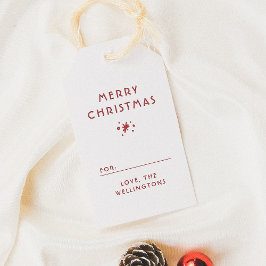 雪とスパークリスファミリー名赤メリークリスマス ギフトタグ