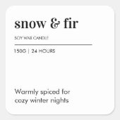 雪とモミのミニマリスト大豆キャンドル | 居心地の良い冬 スクエアシール (正面)