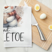 雪とヤドリギの可愛い雪だるま キッチンタオル (四つ折り)