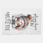 雪とヤドリギの可愛い雪だるま キッチンタオル (横)