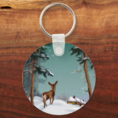 雪と小さな鹿、キーチェーン キーホルダー (正面)