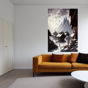 雪と山の村   AIアートポスター ポスター