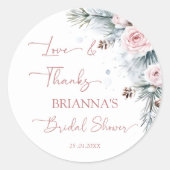 雪と恋に落ちる　雪の松　冬のブライダルシャワーのお土産 ラウンドシール (正面)