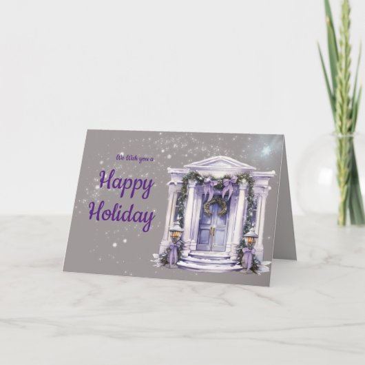 雪と星に紫色のノスタルジアホーム輝く サンキューカード (正面)