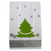 雪と星に緑のクリスマスツリー ミディアムペーパーバッグ (裏面)