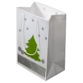 雪と星に緑のクリスマスツリー ミディアムペーパーバッグ (裏面アングル)