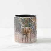雪と木の大きな鹿の〔雄ジカの〕枝角アートマグ マグカップ (中央)