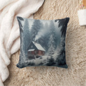 雪と松の木が茂る冬のキャビンの風景 クッション (ブランケット)