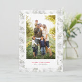 雪と葉のグリーンとホワイトフレーム写真 シーズンカード (スタンド正面)