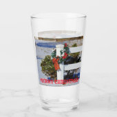 雪と赤い弓ガラスのカップ付き白いフェンス タンブラーグラス (裏面)